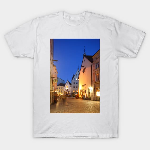 Olde Hansa House, Lower Town, Old Town, at dusk, Tallinn, Estonia, Europe T-Shirt by Kruegerfoto